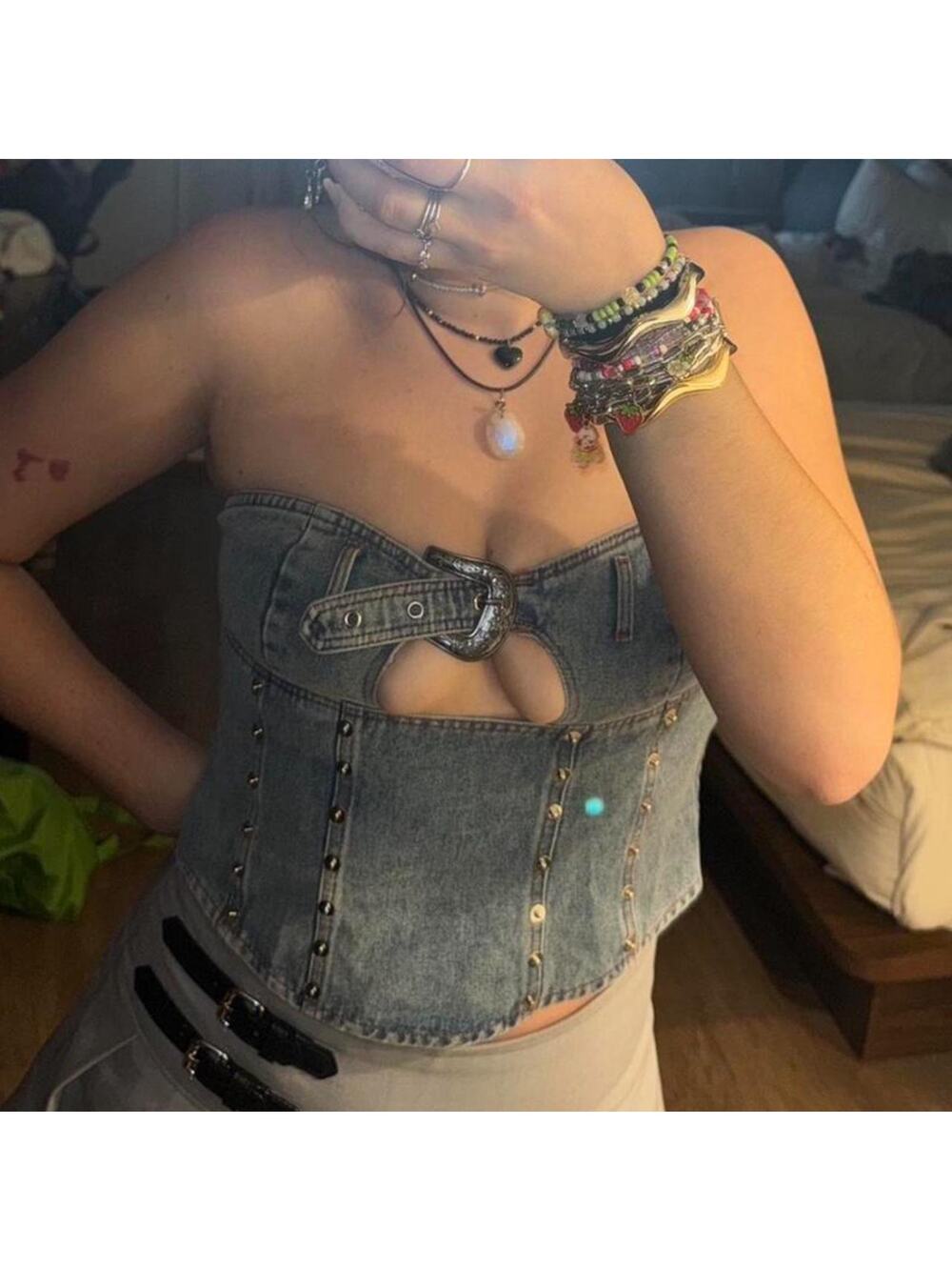 Cherry mellow denim strapless